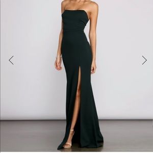 Petite Strapless slit formal dress/ Wedding guest